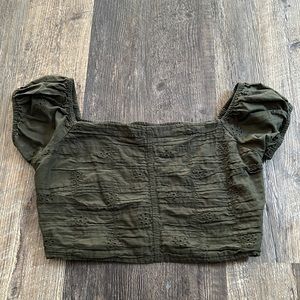 Aeropostale Off The Shoulder Smocked Crop Top Army Green Size Medium